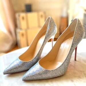 Christian Louboutin Silver Shoes Kate 100 Paill Hotfix Heels Size 41 Pumps